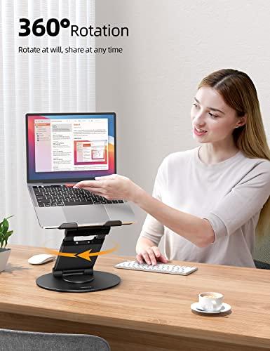 Nulaxy 18" Height Telescopic 360 Rotating Aluminum Laptop Stand Desk, Black | Ergonomic Computer Holder Riser with Heat-Vent, Standing Desk Converter Holds 22 Lbs for Office Desk Use Fits 10-17" Laptops - color: C-Black