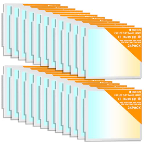 24 Pack 2x2 LED Flat Panel Lights with 5CCT Selectable, 4800LM, ETL | 40W/35W/30W/25W/20W,6500K/5000K/4000K/3500K/3000K,0-10V Dimmable, LED Drop Ceiling Fixtures for Office Meeting Classroom - size: 2x2FT 24PACK