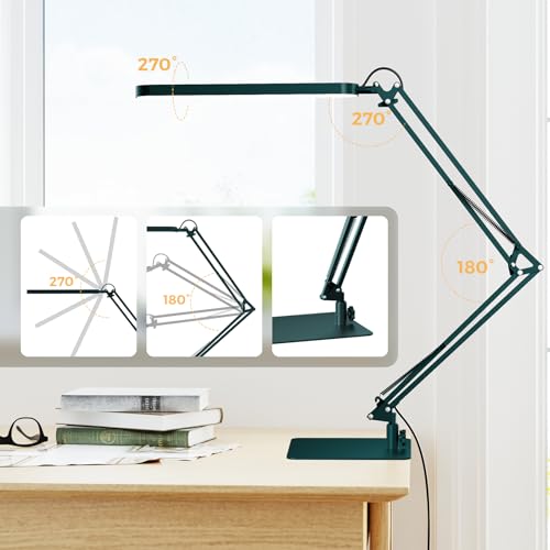 SKYLEO LED Desk Lamp with Slim Base - Adjustable Swing Arm Desk Light, Dimmable, Timer, Eye Protection, Memory Function, 1300LM, 12W, Green - style: Green swing arm with Base