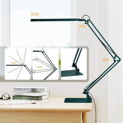 SKYLEO LED Desk Lamp with Slim Base - Adjustable Swing Arm Desk Light, Dimmable, Timer, Eye Protection, Memory Function, 1300LM, 12W, Green - style: Green swing arm with Base