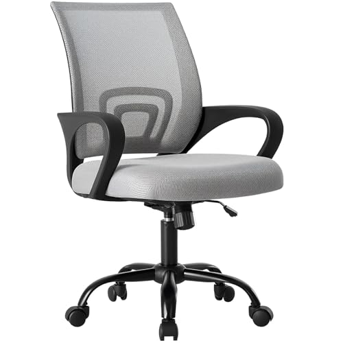 OLIXIS Office Desk Chair, Ergonomic Home Mesh Chair, Lumbar Support | Height Adjustable, Fixed Armrest, Rocking Mode, 360 Swivel, Storage Back, Computer, Grey - color: Grey, size: 1