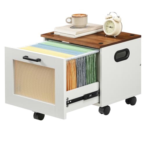 HOOBRO File Cabinet, Rolling File Cart, Under Desk Small Filing Cabinet, File Organizer Box, Home Office File Basket with Drawer for A4, Letter Files, White and Walnut WH11WJ01G1 - color: White + Walnut