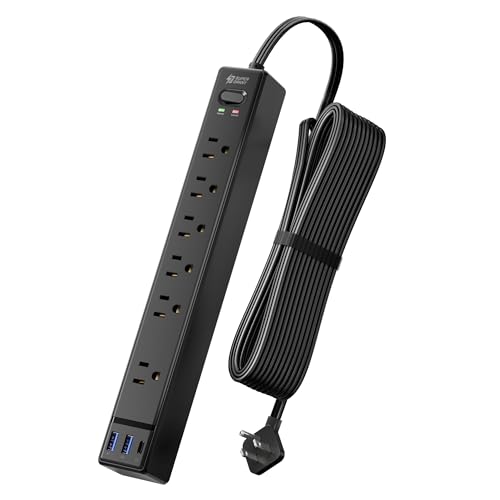 10Ft Long Extension Cord, SUPERDANNY Flat Plug Surge Protector Power Strip | Black Power Strip with 6 Outlets & 3 USB, Desk Charging Station for Home, Office, College Dorm Room Essentials - color: Black, size: 10FT