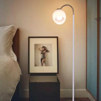 Adjustable Reading Floor Lamp,360°Rotatable Shade,3CCT LED Bulb Include,White Gooseneck - color: White Glass Shade