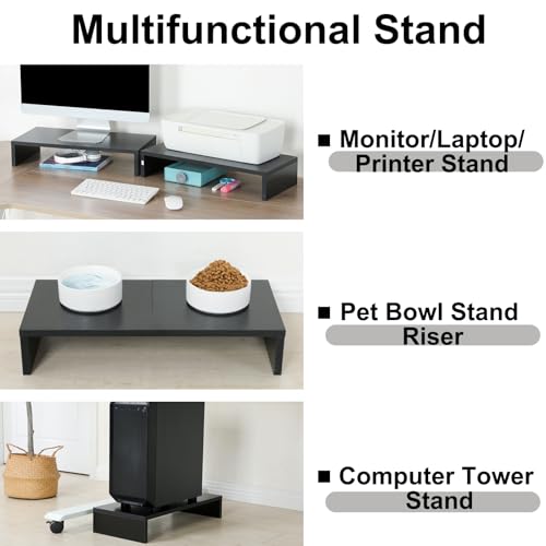 TEAMIX 2-Pack Monitor Stand Riser 20 inch, Wood Desk Computer Shelf, Black - color: Black, size: 2 Pack-20 inch