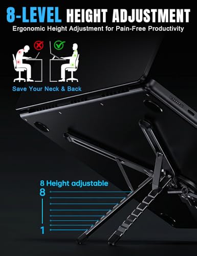 Magnetic Phone Stand & Foldable Laptop Riser, Matte Black Multi-Device Aluminum Desk Mount, N52 MagSafe Tripod Grip for Travel Office, Ergonomic Elevator for MacBook, iPad & iPhone - color: Black