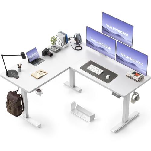 WALKINGDESK 63x55 Inches Reversible L Shaped Standing Desk, Height Adjustable With Cup Holder, Electric Corner Computer Workstation, Sit Stand up Home Office, Standing Desk with Cable Management White - color: White, size: 63" with Cup Holder