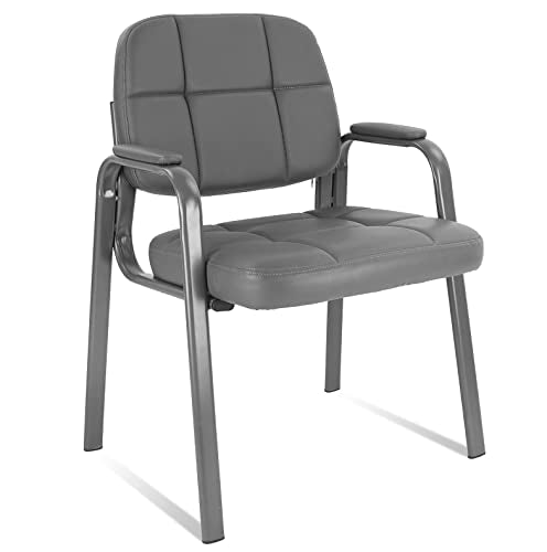 CLATINA Office Reception Guest Chair with Bonded Leather Padded Arm Rest, Ergonomic Guest Chair for Waiting Room Lobby Meeting Church Conference School, Grey, 1 Pack - size: 1 Pack