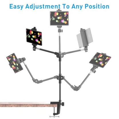 KDD Webcam Stand Camera Mount with Phone Holder, 22 Inch Foldable Flexible Gooseneck Cell Phone Clamp & Table Projector Mount, for Logitech C922 C930e C920S C920 C960 Brio 4K, Gopro Hero 8 7 6 5