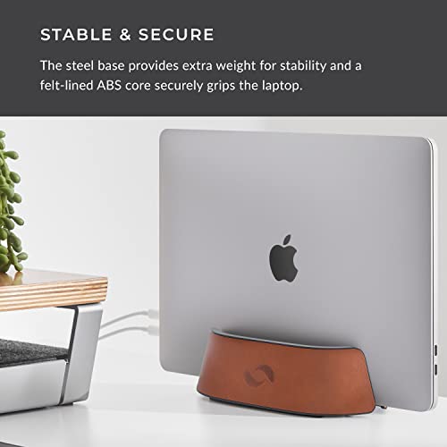 HumanCentric Vertical Laptop Stand in Vegan Cognac Leather, Adjustable - color: Cognac Leather