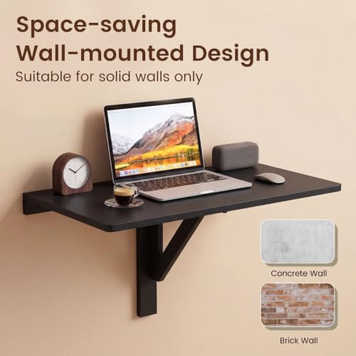 Tangkula 31.5" Wall Mounted Folding Desk, Drop-Leaf Floating Desk with Spacious Surface, Space-Saving Foldable Wall Table for Study, Bedroom, Laundry, Balcony & Small Spaces - color: Black