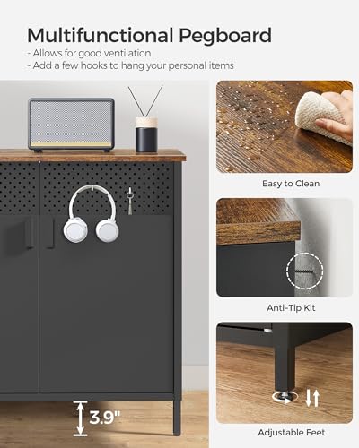 SONGMICS Storage Cabinet, Sideboard with Adjustable Shelves - color: Rustic Brown + Black, size: 31.5"W, style: 1 pack
