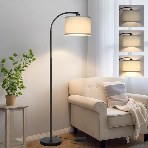 Modern Floor Lamp for Living Room, Arc Floor Lamp with Adjustable Hanging Shade, Black Light with Pedal Switch for Bedroom Study Room, 9W 3000K LED Bulb Included - color: Black