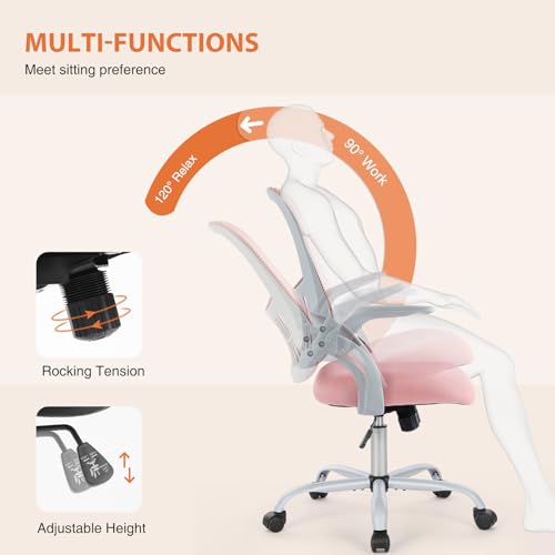 Sweetcrispy Home Office Chair, Mesh Office Chair, Lumbar Support, Pink - color: Pink, size: 18.5"D&Flip-up Arms-Plus