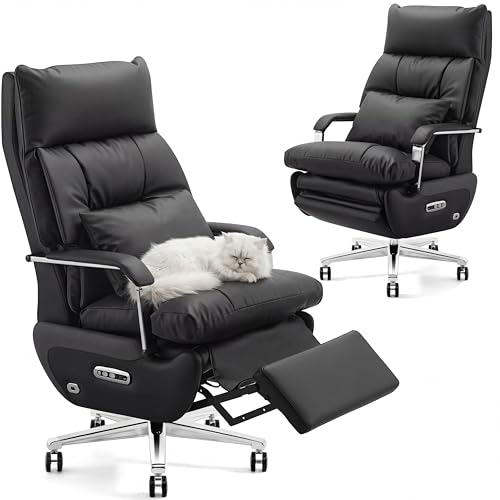 Dual Motor Executive office Chair, Big & Tall 450lbs, Electric, Black | Electric recliner with footrest & USB ports, 170° zero gravity, one-touch reset, ergonomic lumbar support, 450lbs capacity. - color: Black