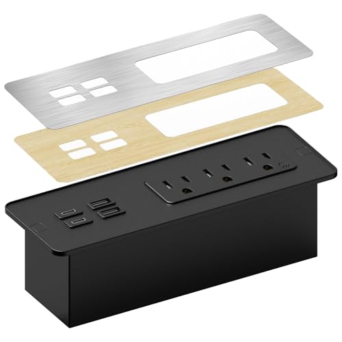 Electriduct Pack of 2 Flush Mount Power Strip Surge Protector 65W Fast Charge 2X USB-C + 2X USB-A, 3X AC Outlet Recessed Desk Power Center Laptop Charger - Black/Silver/Wood Finish - size: 2 Pack