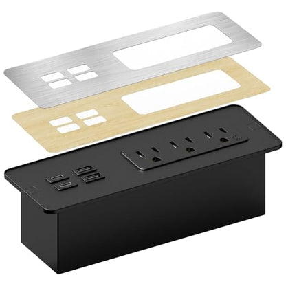 Electriduct Pack of 2 Flush Mount Power Strip Surge Protector 65W Fast Charge 2X USB-C + 2X USB-A, 3X AC Outlet Recessed Desk Power Center Laptop Charger - Black/Silver/Wood Finish - size: 2 Pack