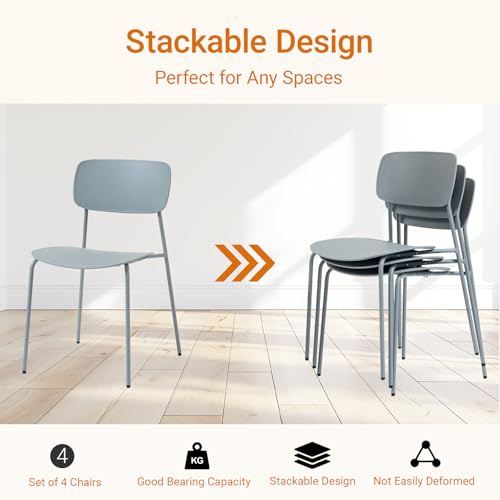 Sidanli Stacking Chairs Set of 4, Office Guest Chairs with Metal Legs, Stacking Office Chairs for Conference Reception Church Lobby, Capacity 300lbs, Gray - color: Grey