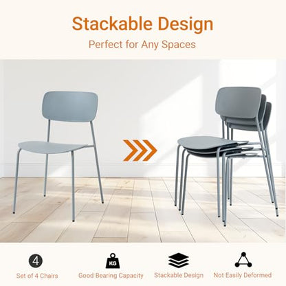 Sidanli Stacking Chairs Set of 4, Office Guest Chairs with Metal Legs, Stacking Office Chairs for Conference Reception Church Lobby, Capacity 300lbs, Gray - color: Grey