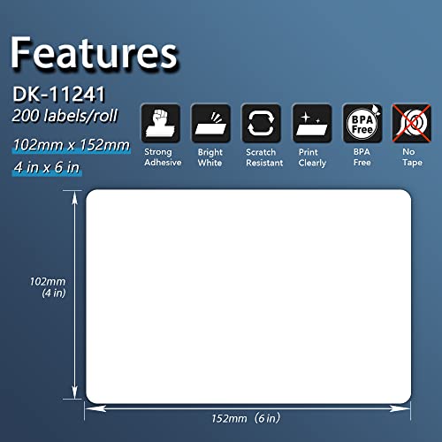 BETCKEY - Compatible Shipping Labels Replacement for Brother DK-1241 (4 in x 6 in), Use with Brother QL Label Printers [10 Rolls/2000 Labels]