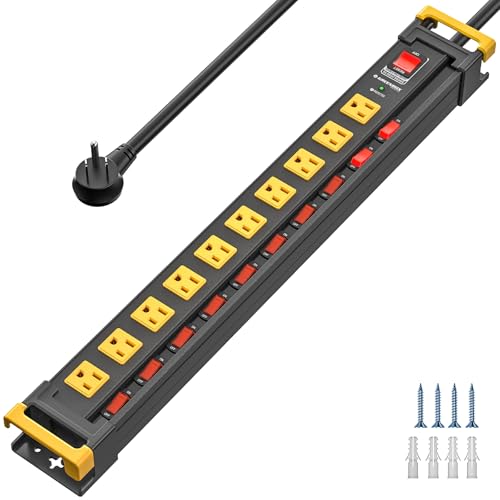 10 Outlet Heavy Duty Metal Surge Protector Power Strip - size: 10 Outlet, style: 6FT