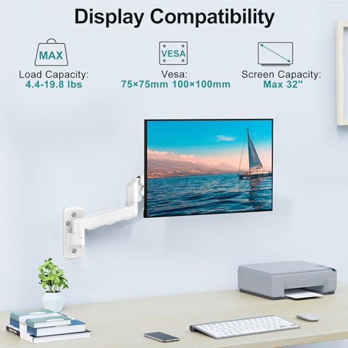 Monitor Wall Mount Fits up to 32" Computer Screens Max 19.8lbs - style: Wall Mount White