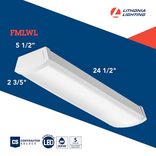 Lithonia Lighting 2 Foot LED Light Fixture, Low-Profile LED Wraparound Flush Mount Ceiling Light, 4000K Cool White, MVOLT, 24-Inch (FMLWL 24 840 ZT MVOLT) - color: 4000K Cool White, size: 24 inches, style: MVOLT