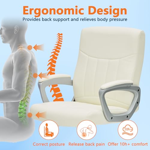 CLATINA Office Computer Desk Chair Executive Mid Back Chair Comfortable Ergonomic Managerial Chair Adjustable PU Leather Home Office Desk Chair Swivel, White 1PK - color: White, size: 1 Pack