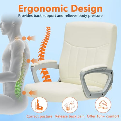CLATINA Office Computer Desk Chair Executive Mid Back Chair Comfortable Ergonomic Managerial Chair Adjustable PU Leather Home Office Desk Chair Swivel, White 1PK - color: White, size: 1 Pack