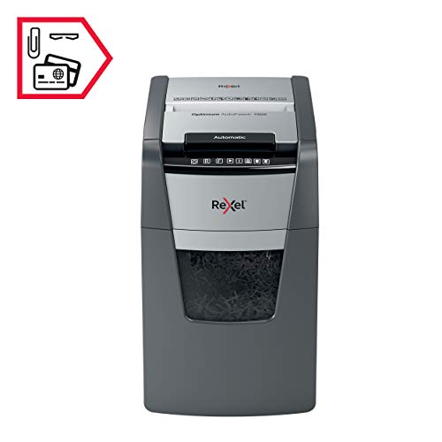 Rexel Optimum Auto Feed+ 130 Sheet Automatic Cross Cut Paper Shredder, P-4 Security, Small Office Use, 44 litre Removable Bin, 2020130X