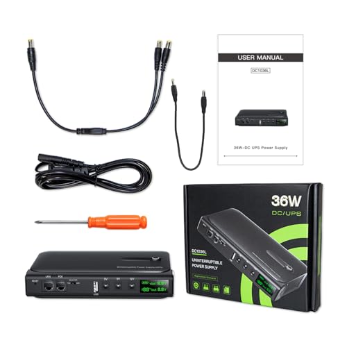Mini UPS Battery Backup, 36W Uninterruptible Power Supply with DC 5V/9V/12V USB 5V LAN POE 15/24V Output and Real Time Monitoring Display for WiFi Router, Modem, Camera (US Plug 110V)