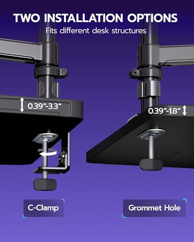 ARES WING Single Monitor Mount - 17 to 40 Inch Screen Monitor Arm, Black | Ultrawide Monitor Arm for Heavy Duty Curved Screen up to 26.4 lbs with Clamp/Grommet Desk Mount, 75/100 Vesa Mount - size: Single Monitor Arm