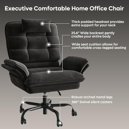 Bestier Criss Cross Chair with Flip-Up Armrests and Headrest, Black Velvet | 135° Reclining Executive Chair with Side Pockets and Wheels, Big and Tall Computer Desk Chair for Home Office - color: Black Velvet, size: High Back