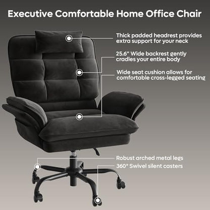 Bestier Criss Cross Chair with Flip-Up Armrests and Headrest, Black Velvet | 135° Reclining Executive Chair with Side Pockets and Wheels, Big and Tall Computer Desk Chair for Home Office - color: Black Velvet, size: High Back