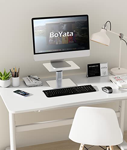 BoYata Monitor Stand, Adjustable Height Metal Desktop Riser, Silver - color: Silver