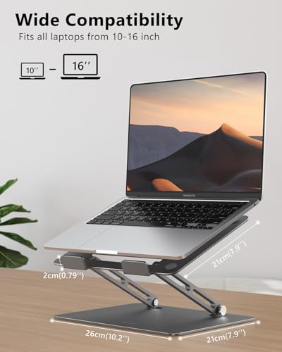 JCZT Adjustable Laptop Stand, Aluminum Laptop Stand for Desk, Classic Grey | Ergonomic Portable Laptop Stand, Ventilated Cooling Computer Notebook Holder for MacBook Air Pro, All 10-16'' Laptops - color: Classic Grey