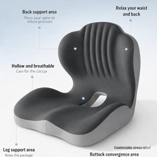 Ergonomic L-Shaped Memory Foam Seat Cushion with Lumbar Support, Designed to Help Relieve Tailbone, Coccyx & Lower Back Pain for Office,Truck, Car & Travel (Grey) - color: Grey