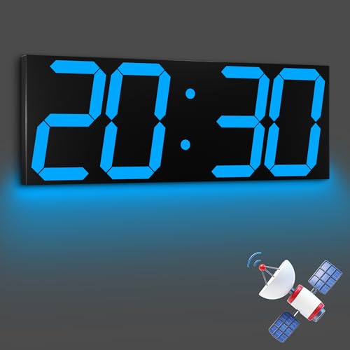 CHKOSDA 18.7 Inch Large Digital Wall Clock with GPS Auto-Sync Time - Blue | 164ft Visibility, No Wi-Fi, 8-Level Dimming, Timer, Remote, Wall-Mounted, for Living Room, Office, Classroom, Garage - color: 18.7" Gps Auto-sync Wall Clock-blue