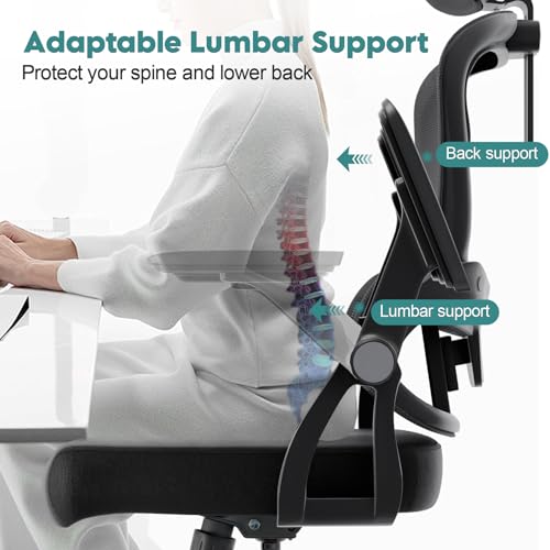 Monhey Ergonomic Office Desk Chair, 90°-125° Tilt Back Home Desk Chair with 360° Swivel & Mute Wheels, High Back Mesh Computer Chair for Adults with Lumbar Support, 330 LBS Capacity(05Black) - color: 05black