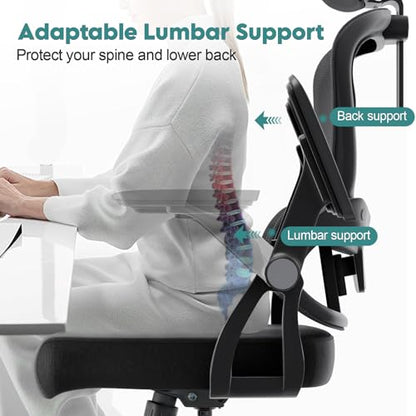 Monhey Ergonomic Office Desk Chair, 90°-125° Tilt Back Home Desk Chair with 360° Swivel & Mute Wheels, High Back Mesh Computer Chair for Adults with Lumbar Support, 330 LBS Capacity(05Black) - color: 05black