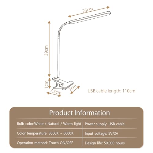 Clip on LED Light for Easel Painting & Nail Tech, White | 3 Color Modes,10 Brightness Levels,USB Powered,Clamp Lamp for reading,Artists, Manicurist and Desk - color: White