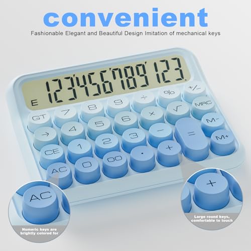 DECKLIT Battery Desk Calculator - 12 Digit Extra Large 5-Inch LCD Display, Big Buttons Easy to Press, 15 Tilt Screen (Ice Blue) - color: Ice Blue