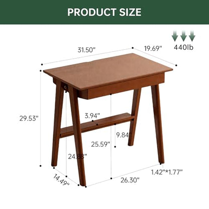 100% Solid Rubber Wood Desk Home Office Desk Mid Century Modern Writing Computer Desk with Drawer for Home Office 31" - color: Teak-rubberwood, size: 31.49"W