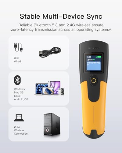 Inateck 2D Wireless Barcode Scanner with 1.4 inch TFT, 2600mAh, Nano 260D | 1.4in TFT Real-Time Display, 300K Pixel 2D CMOS, Reads Phone Screens, 12Hr Battery, 4oz Light, Multi-Scan Modes