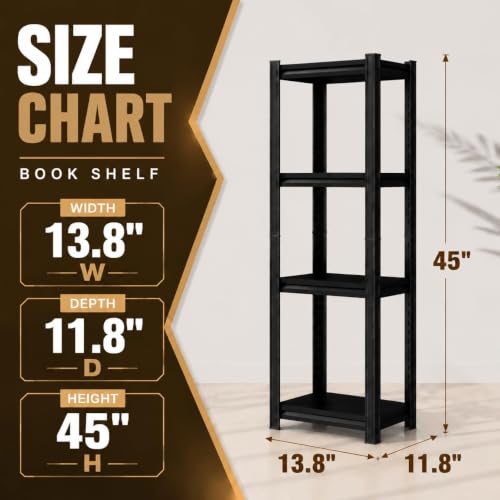 Heavy Duty 4 Tier Metal Book Shelf Adjustable Bookcase | 2400 LBS Bolt-free Storage Shelves with Deep Bookshelf for living Room, Office and Garage Storage, 13.8"Wx 11.8"Dx 45"H - size: 4 Tier-13.8"Wx 11.8"Dx 45"H
