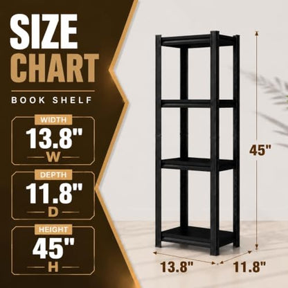 Heavy Duty 4 Tier Metal Book Shelf Adjustable Bookcase | 2400 LBS Bolt-free Storage Shelves with Deep Bookshelf for living Room, Office and Garage Storage, 13.8"Wx 11.8"Dx 45"H - size: 4 Tier-13.8"Wx 11.8"Dx 45"H