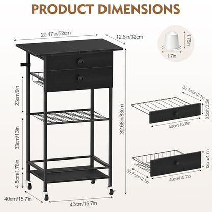 Rolling Coffee Cart,5-Tier Coffee Bar Cart with Pod Drawer Holder & Wire Storage Basket,33.6" H Small Coffee Station Cabinet with Storage,for Living Room,Dining Room,Home Office,Black - color: Black