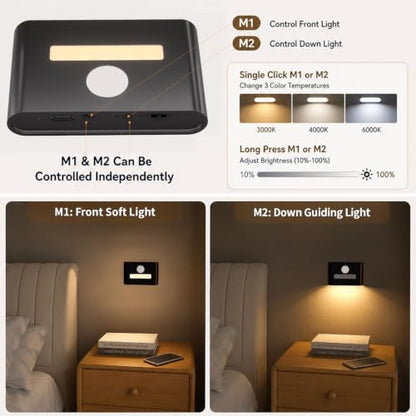 WOBSION Motion Sensor Night Light, Rechargeable Stick-On Wall Sconce - color: Black