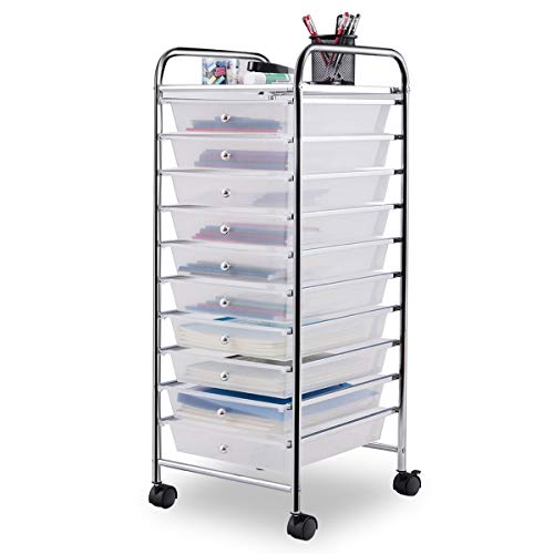 Giantex 10 Drawer Rolling Storage Cart Scrapbook Paper Office School Organizer (Clear) - color: Clear, size: 10 Drawers Small
