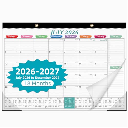 Tcamp Desk Calendar 2026-2027, Large Desktop/Wall Monthly Calendar - color: Colorful, size: 17"x12"(Jul 2026-Dec 2027)